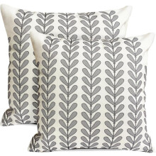 Conjunto de 2 capas de almofada de linho com bolinhas pretas, 45x45 cm (18x18 polegadas).