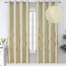 Blackout Grommet Curtains with Gold Wheat & Palm Leaf Print