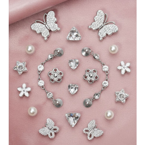 Set di 20 ciondoli per scarpe con strass e perle