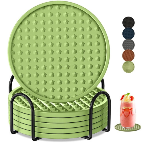 Silicone Drink Coasters 6-Pack with Holder