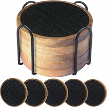 Conjunto de 5 porta-copos de madeira absorventes