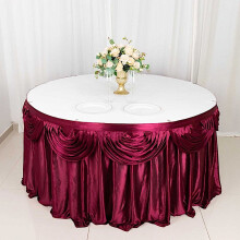 BalsaCircle14 pieds x 29 pouces Jupe de table drapée en satin bordeaux pour banquet, mariage, salon professionnel, linge de stand