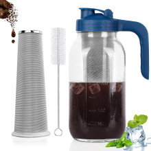 Cafetière à infusion à froid de 1,9 L avec couvercle à bec verseur en V et filtre en acier inoxydable pour café glacé, thé et limonade –
