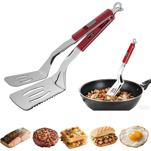 Pinça de cozinha 3 em 1 de aço inoxidável de 11,5 polegadas