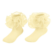 Girls Boys Sock Solid Color Ruffle Socks Double Lace Mesh Frilly Dance Socks Baby Breathable Daily Sock,Light Yellow,0-6 Months