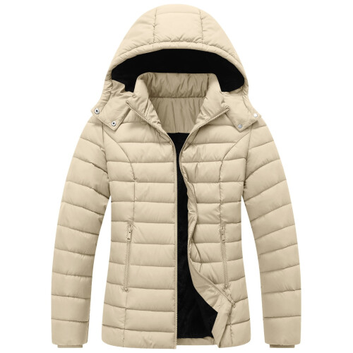Damen-Steppjacke mit Kapuze, Beige, Größe S