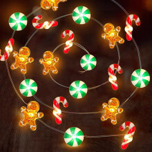 10 FT 30 LED Christmas String Lights – Gingerbread Man & Candy Cane Fairy Lights, Battery Operated, Indoor Tree Decor, Holiday Xmas Gifts