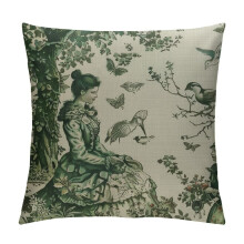 Vintage Franse landelijke toile kussenhoezen, groene cottage buitendecoratie, rustieke vierkante kussenhoezen in boerderijstijl voor de bank – wit