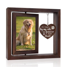 Cadeau commémoratif pour chien : cadre photo rotatif en bois et acrylique pour photos 10x15 cm, souvenir de deuil canin.