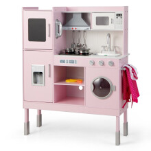 Cozinha infantil em madeira com 16 acessórios lúdicos para crianças a partir de 3 anos de tamanho rosa.