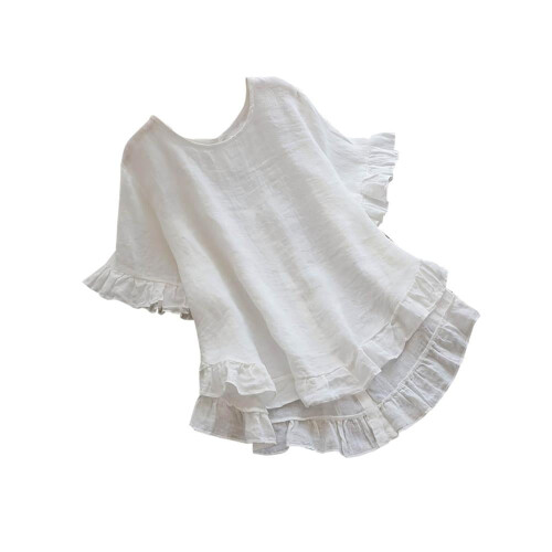 VERUGU Γυναικεία Casual Μπλούζα με Κοντομάνικα, Βαμβακερά, Λινά, Μονόχρωμα, Ριχτά, Άνετα