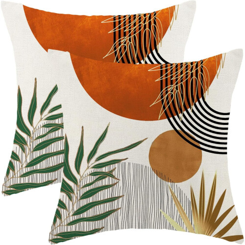 Fodere per cuscini Boho 16x16, set da 2, astratte, verdi e arancioni