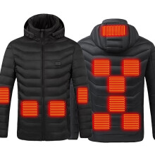 Verwarmde winterjas voor dames, 11 verwarmingszones, afneembare capuchon, winddicht en machinewasbaar — Compatibel met USB-powerbanks