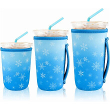 3-Pack Reusable Iced Coffee Sleeves, Neoprene Insulated for Hot/Cold Drinks – Compatible with Starbucks, Dunkin & More (White Flower Bush)