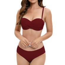 Sexy tweedelige bikinisets voor dames, sexy bikini met open rug en bandjes in effen kleur.