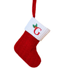 Șosete de Crăciun Initial Stockings, Șosete tricotate roșii și albe cu litere, decor pentru șemineu/scări/brad, compatibile cu cârlige