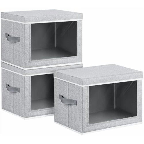 3-Pack Fabric Storage Bins with Lids, Clear Window & Handles