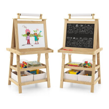 Cavalete infantil 3 em 1, quadro branco dupla face, quadro-negro e papel de desenho natural
