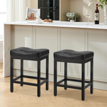 Ensemble de 2 tabourets de bar, hauteur comptoir moderne, 61 cm (24 pouces), avec base en métal et assise en similicuir noir, pour îlot de cuisine.