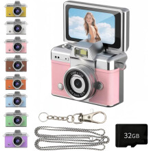 2026Mini digitalkamera1,47" LCD, 1080P, tommelstor vippeskjerm, nøkkelring i retrostil, 64 GB – rosa, for reise og daglig bruk
