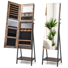Armário para joias com espelho e iluminação LED de 3 cores 41,5 x 37 x 157 cm Castanho rústico
