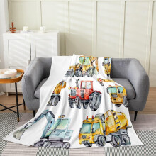 Couverture en peluche pour enfants motif pelleteuse – Plaid doux et rétro en forme de camion, léger et chaud, convient aux garçons et aux