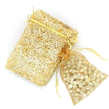 Bolsas de regalo de organza dorada con cordón, 10x15cm, 100 unidades