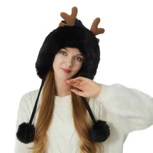 Cute Reindeer Antlers Knitted Hat with 3 Pom Pom - Warm Beanie Hat