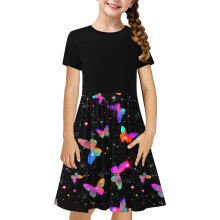 Jentekjole, myk, virvlende, elastisk, avslappet hverdagskjole for småbarn/små/store jenteklær