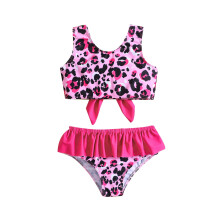 Peuter zomer bikini met strik, luipaardprint en ruches, tweedelig model, geschikt voor meisjes van 3-4 jaar.