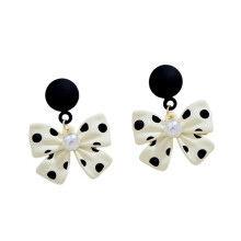1 Pair Elegant Alloy Women Earrings Faux Pearl Bow Knot Drop Earrings Jewelry Accessory Alloy,Imitation Pearl Black