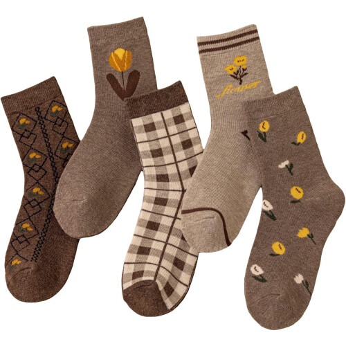 Damen-Socken mit floralem Karomuster, 6 Paar