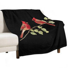 Schattig rood kardinaalpaar op een tak. Superzachte flanellen plaid van microvezel voor op de bank, het bed of de fauteuil. Pluizig en warm, 152 x