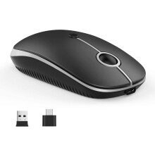 Type-C draadloze muis, USB MacBook-muis met dubbele modus en ontvanger, compatibel met pc, laptop en alle apparaten - zwart zilver