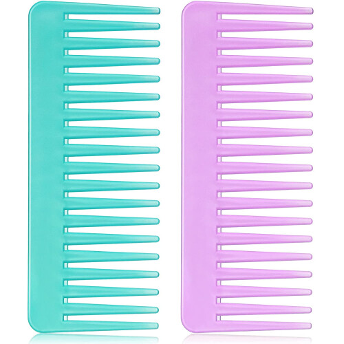 Pente de dentes largos para cabelos cacheados, secos ou molhados (pacote com 2)