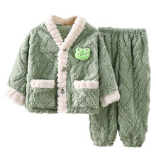 Conjunto de pijama de franela para niños: camiseta de manga larga con cuello en V + pantalón con cintura elástica, ropa de estar por casa suave y