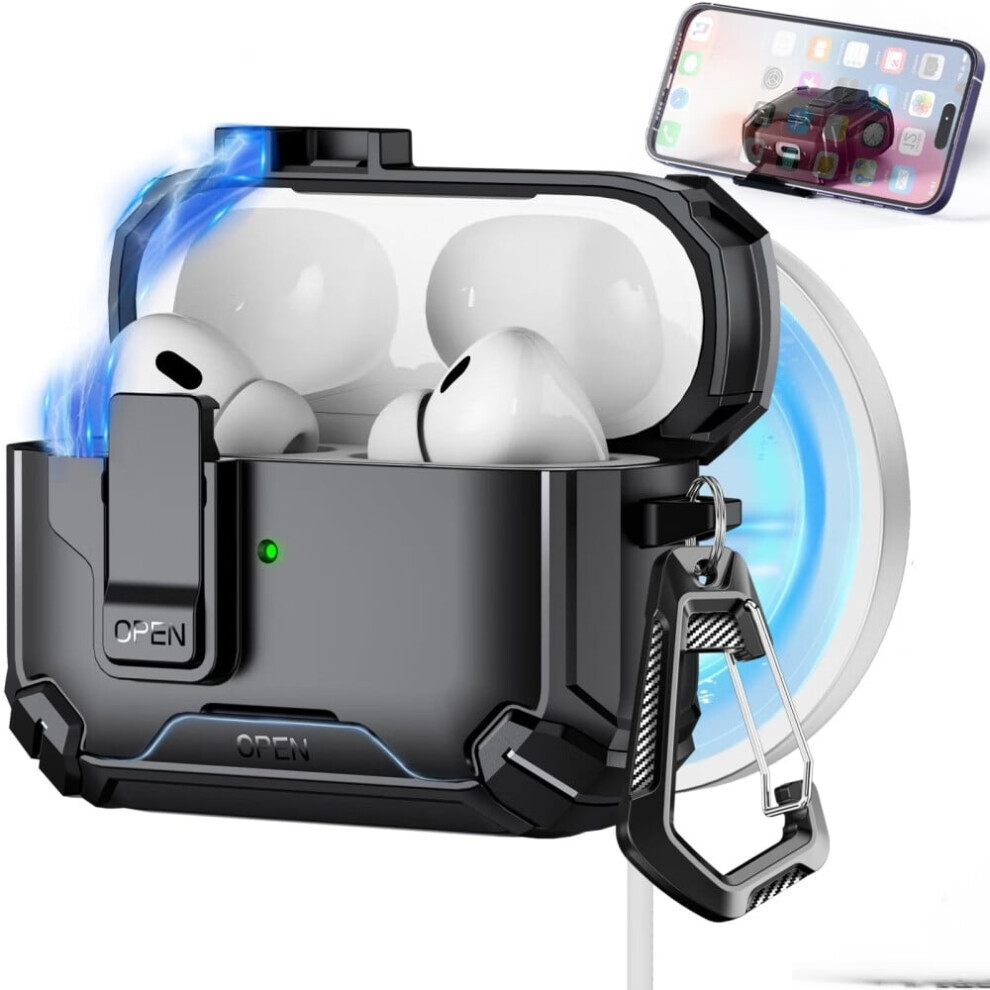Compatible With Airpods Pro 2Nd/1St Gen, Magsafe, Magnetic Auto-Lock Case W/ Stand & Cleaning Kit (Usb-C/Lightning) 9557311811562