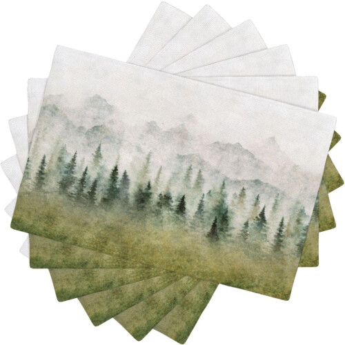 Σετ σουπλά από λινό σε χρώμα ακουαρέλας Forest, 12x18 ίντσες, ρουστίκ σχέδιο Woodland Mountain