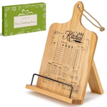 Wooden Cookbook Stand with Measurement Chart, Adjustable, Compatible with All Cookbooks