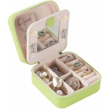 Reise-Schmuckkästchen, Reise-Schmuckorganizer, kleine Schmuckbox mit Spiegel, Geschenk für Mädchen und Frauen (grasgrün)