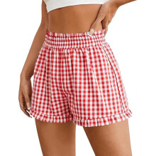 Damen-Boxershorts, Sommer 2025, karierter Pyjama, Loungewear, Y2K-Pyjamashorts, Strandhose, zeitlich begrenztes Sonderangebot unter 10 Dollar