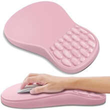 Ergonomische muismat met polssteun van traagschuim en antislip PU-onderkant voor pijnverlichting – Compatibel met alle muizen (roze)
