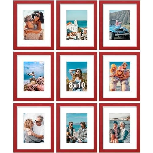 8x10 Picture Frames Set of 9 Red Engineered Wood