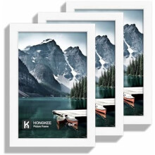 Cadre photo 15x23 cm (6x9 pouces) - En verre véritable et bois blanc, pour photo 15x23 cm (6x9 pouces) à accrocher au mur ou à poser sur une