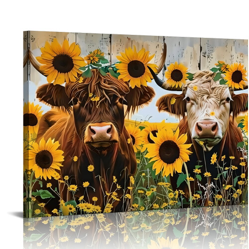 Quadro decorativo em tela com girassóis, pronto para pendurar, 40x30 cm (16x12 polegadas).