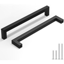 5 db-os csomag, 8-1/16"-os matt fekete, négyzet alakú bárszekrényfogantyúk, rozsdamentes acél, 204 mm, kompatibilis a standard szekrényekkel