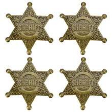 4 piezas de insignias metálicas de sheriff de 2,3 x 2,6 pulgadas, insignia de estrella de policía del oeste vintage, bronce, hierro, forma de
