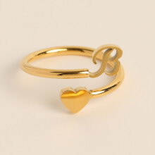 To My Granddaughter Initial Heart Ring 26 Letter Heart Ring Simple Fashion Jewelry Popular Accessories Rings B