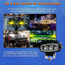 Motorcycle LED Spotlight Hi/Low Fog Lamps Auxiliary Headlight Driving Light Yellow+White Light