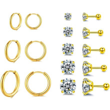 8 Pairs 316L Stainless Steel Round Ball Stud Earrings Lightweight Small Hoop Earrings Set for Women Men, Gold